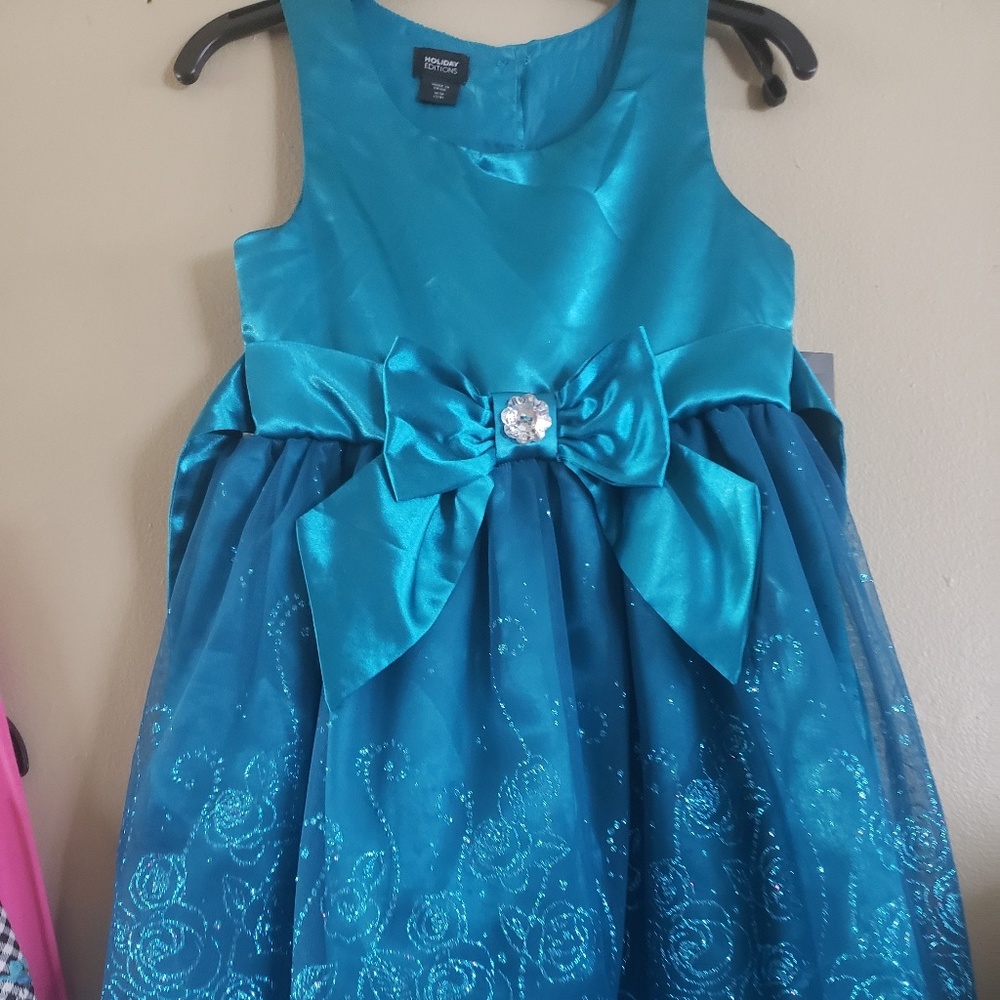 Girls dress size medium 7/8 dark teal with glitter